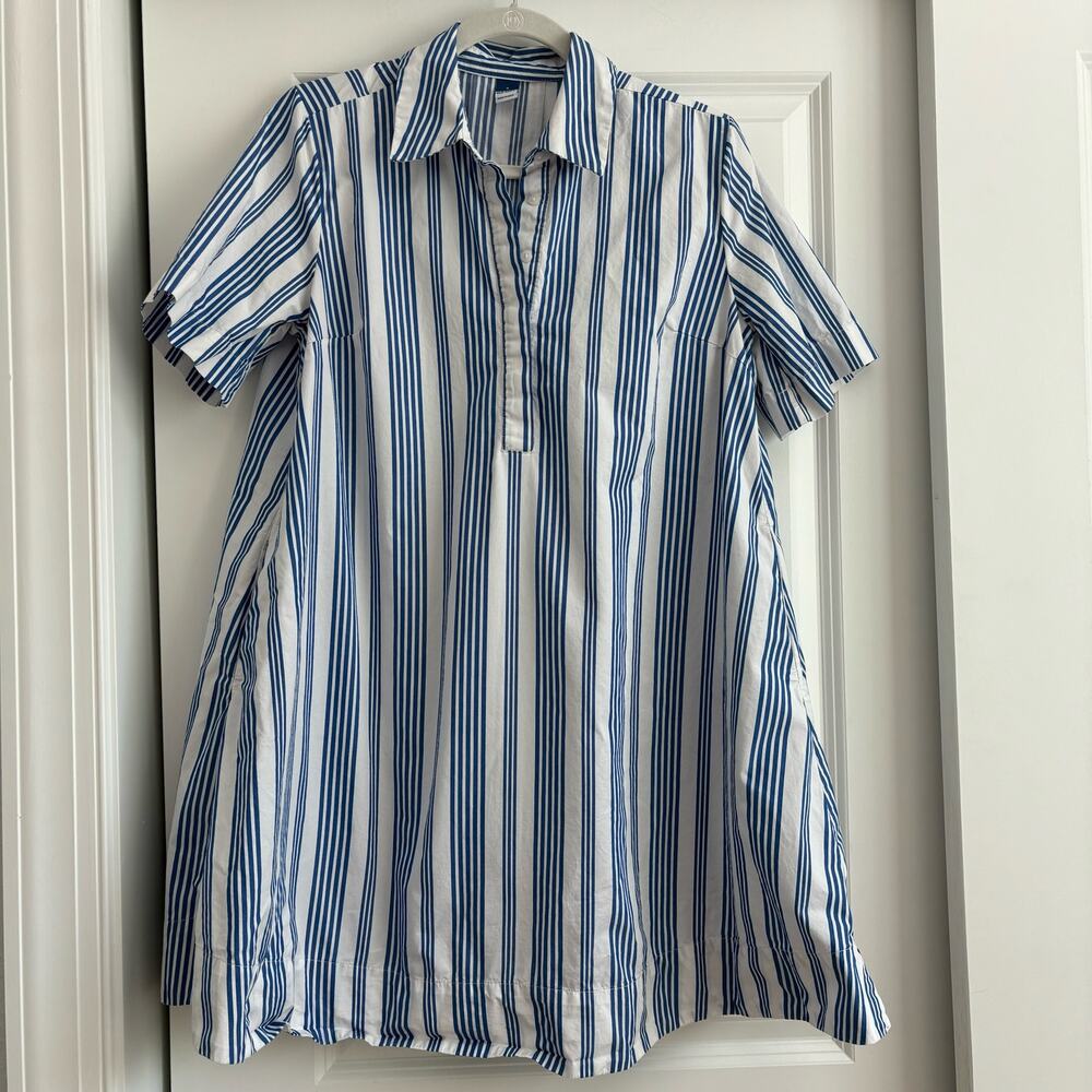 Old Navy Blue and White Striped Mini Button Front Cotton Shirt Dress Size S